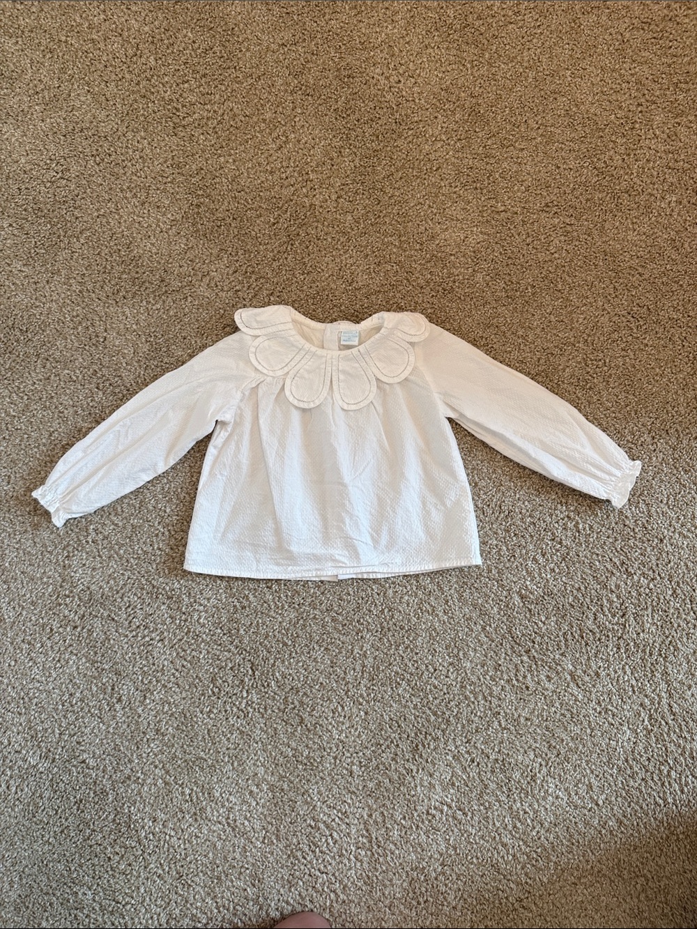 Edgehill Collection Cream Textured Long-Sleeve Top with Petal Bib
